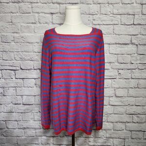J. MCLAUGHLIN Caitlin Long Sleeve Boatneck Striped Sweater Shirt Red & Blue XL